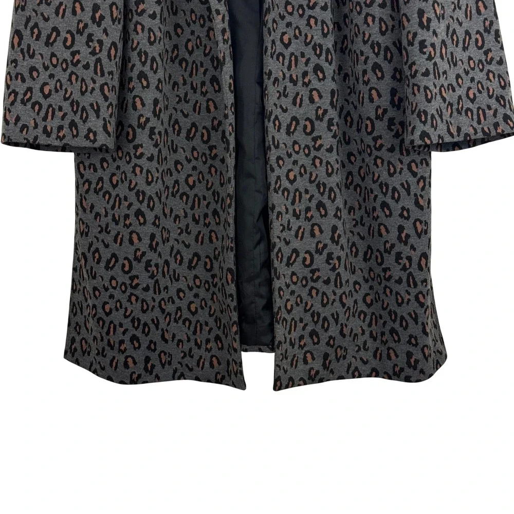 Nine West Gray Leopard‎ Print Open Front Coatigan Cardigan Jacket Chic